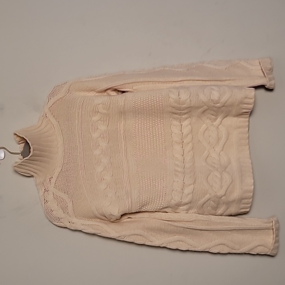 Garnet Hill Cashmere Cable Knit Fisherman Turtleneck Sweater Quiet Luxury - Picture 3 of 6